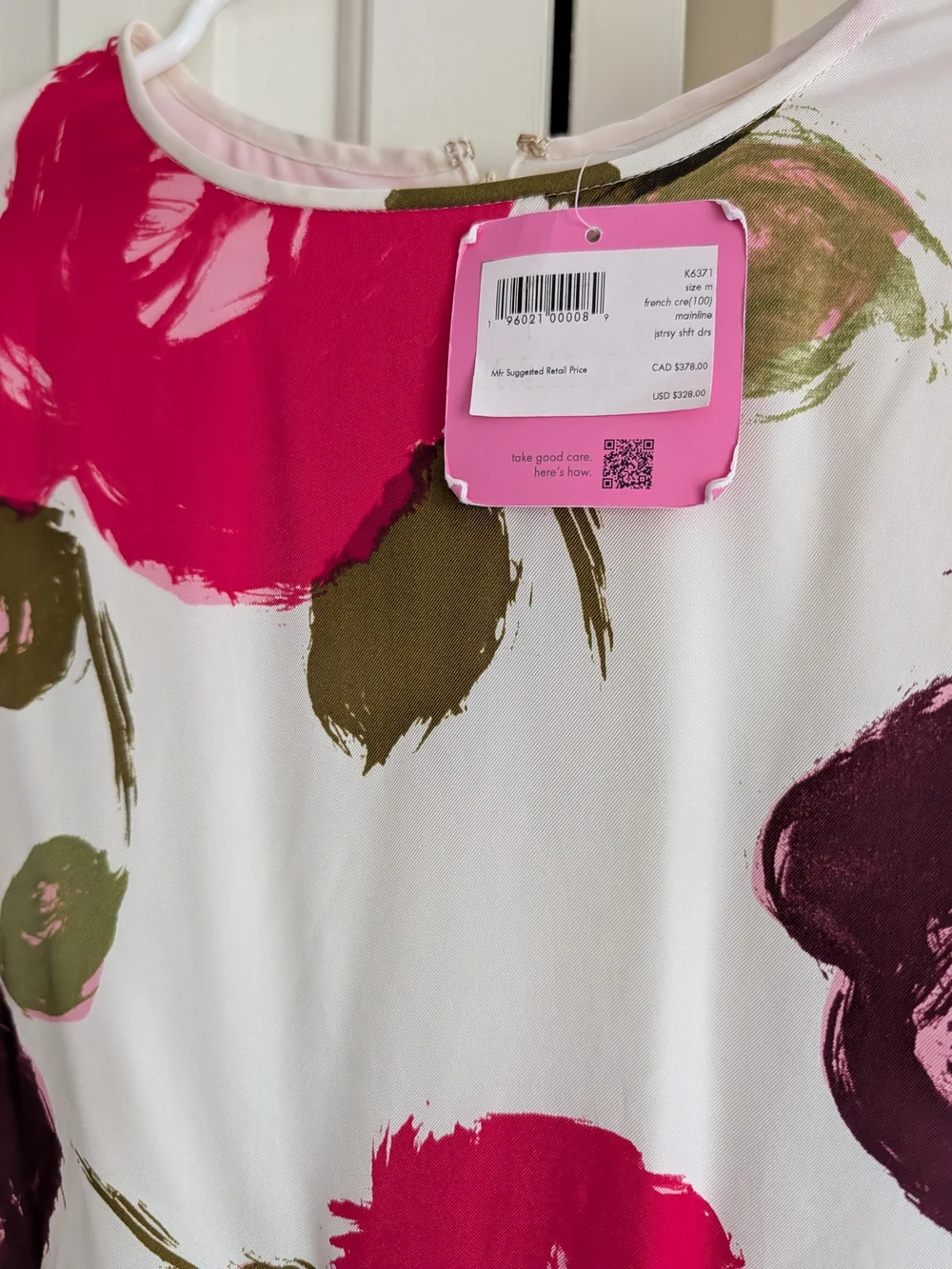 kate spade White Long-Sleeve Floral Shift Dress with Pink & Burgundy Blooms